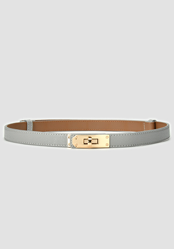 TIGER LYLY METAL LOCK BUCKLE LEATHER BELT LIGHT GREY