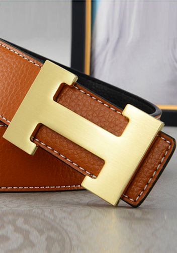 Tiger Lyly H GOLD BUCKLE LEATHER BELT BROWN FOR MEN