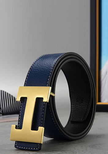 Tiger Lyly H GOLD BUCKLE LEATHER BELT DARK BLUE FOR MEN