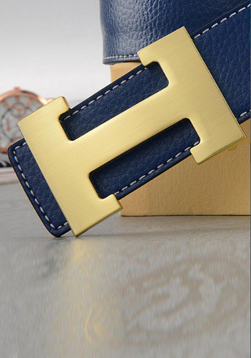 Tiger Lyly H GOLD BUCKLE LEATHER BELT DARK BLUE FOR MEN