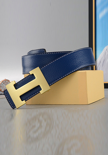 Tiger Lyly H GOLD BUCKLE LEATHER BELT DARK BLUE FOR MEN