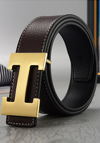 Tiger Lyly H GOLD BUCKLE LEATHER BELT DARK BROWN FOR MEN