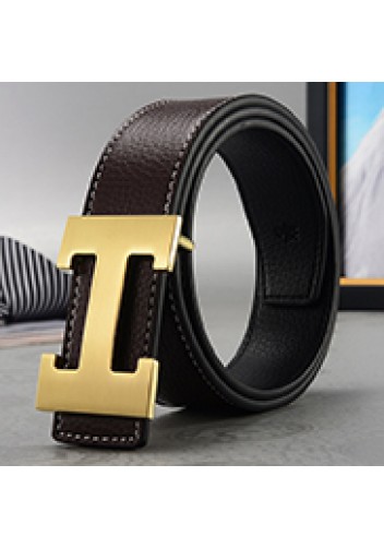 Tiger Lyly H GOLD BUCKLE LEATHER BELT DARK BROWN FOR MEN