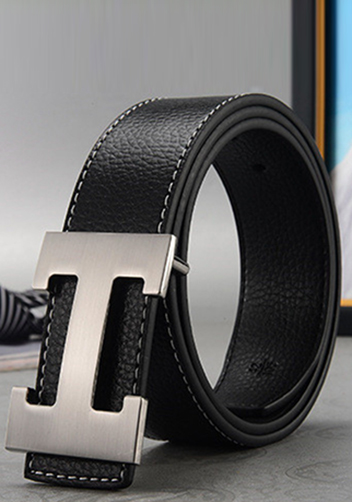 Tiger Lyly H SILVER BUCKLE LEATHER BELT BLACK FOR MEN