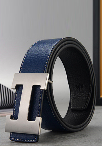 Tiger Lyly H SILVER BUCKLE LEATHER BELT DARK BLUE FOR MEN