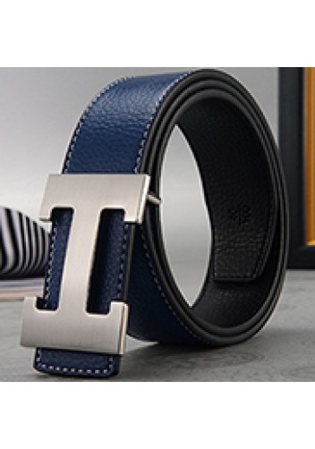 Tiger Lyly H SILVER BUCKLE LEATHER BELT DARK BLUE FOR MEN