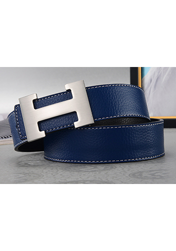 Tiger Lyly H SILVER BUCKLE LEATHER BELT DARK BLUE FOR MEN