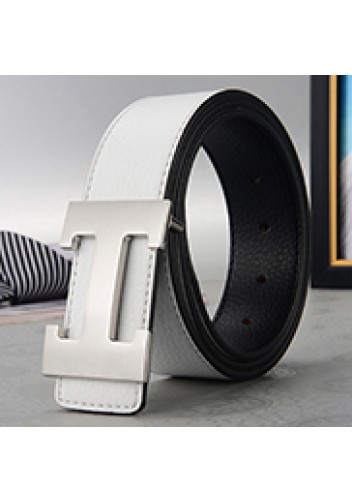 Tiger Lyly H SILVER BUCKLE LEATHER BELT WHITE FOR MEN
