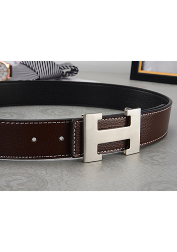 Tiger Lyly H SILVER BUCKLE LEATHER BELT DARK BROWN FOR MEN