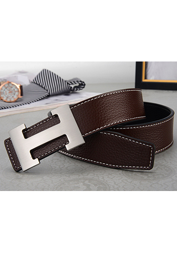 Tiger Lyly H SILVER BUCKLE LEATHER BELT DARK BROWN FOR MEN