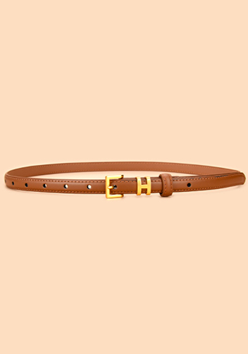 Tiger Lyly SMALL H GOLD BUCKLE LEATHER BELT BROWN FOR WOMEN