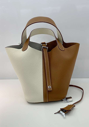 Estelle Bicolor Leather Bag White Camel