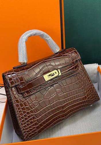 Tiger Lyly Garbo Croc Cowhide Leather Bag Brown 9