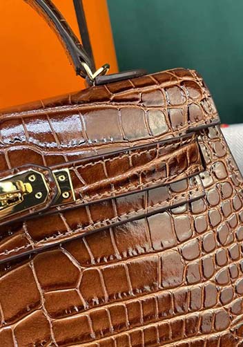 Tiger Lyly Garbo Croc Cowhide Leather Bag Brown 9