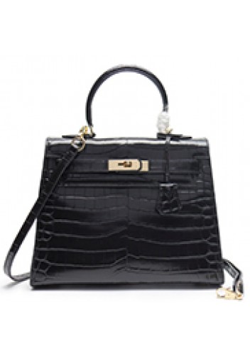 Tiger Lyly Garbo Croc Leather Bag Black 11