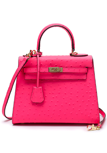 Tiger Lyly Garbo Ostrich Leather Bag Hot Pink 11''