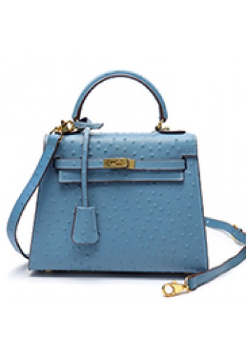 Tiger Lyly Garbo Ostrich Leather Bag Light Blue 11''