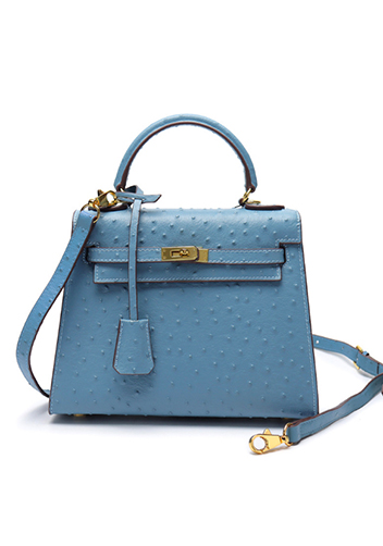 Tiger Lyly Garbo Ostrich Leather Bag Light Blue 11''