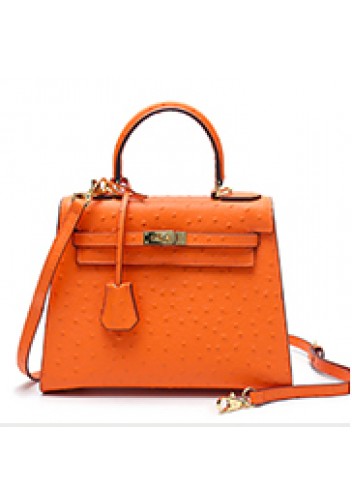 Tiger Lyly Garbo Ostrich Leather Bag Orange 11''