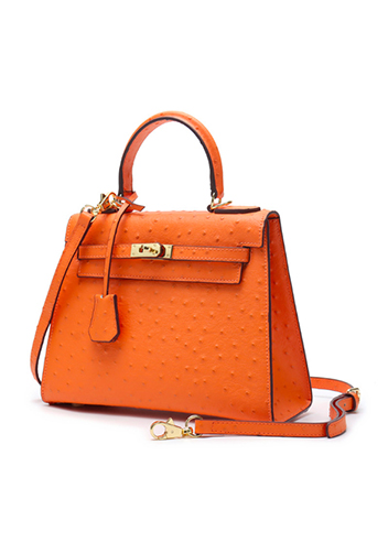 Tiger Lyly Garbo Ostrich Leather Bag Orange 11''