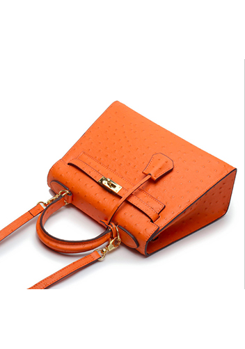 Tiger Lyly Garbo Ostrich Leather Bag Orange 11''