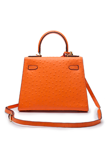 Tiger Lyly Garbo Ostrich Leather Bag Orange 11''