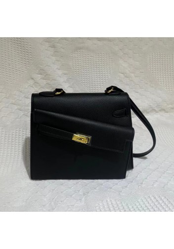 Tiger Lyly Garbo Cowhide Leather Two Side Bag Gold Hardware Black