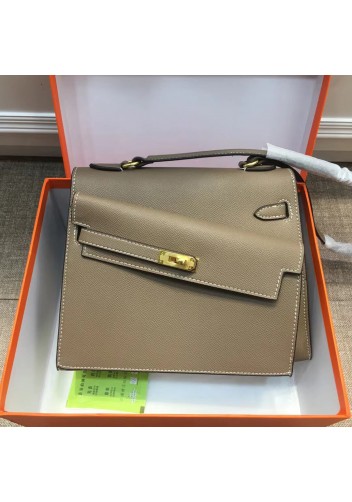 Tiger Lyly Garbo Cowhide Leather Two Side Bag Gold Hardware Grey