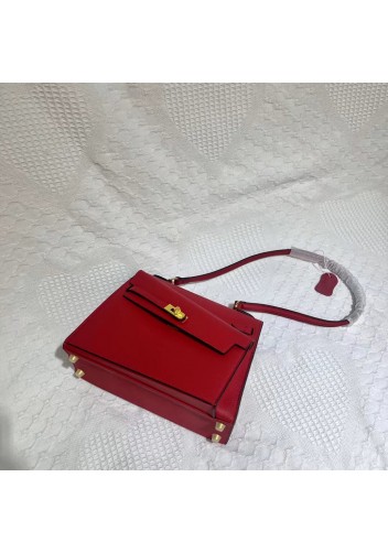 Tiger Lyly Garbo Cowhide Leather Two Side Bag Gold Hardware Red