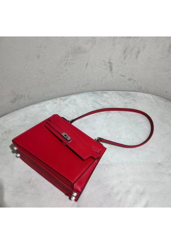 Tiger Lyly Garbo Cowhide Leather Two Side Bag Sliver Hardware Red