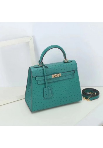 Tiger Lyly Garbo Ostrich Leather Bag Aqua 10’’