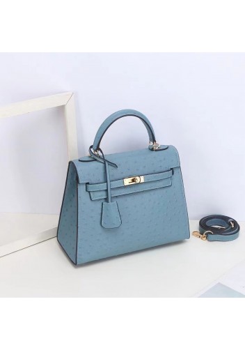 Tiger Lyly Garbo Ostrich Leather Bag Light Blue 10’’