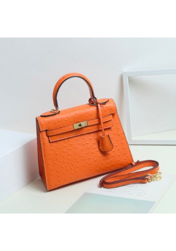 Tiger Lyly Garbo Ostrich Leather Bag Orange10’’