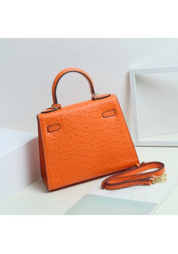 Tiger Lyly Garbo Ostrich Leather Bag Orange10’’