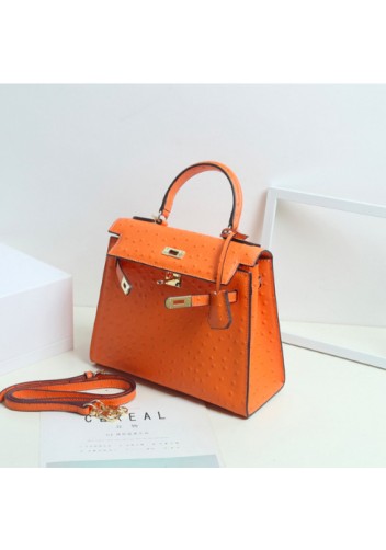 Tiger Lyly Garbo Ostrich Leather Bag Orange10’’