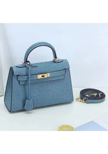 Tiger Lyly Garbo Ostrich Leather Bag Light Blue 9’’