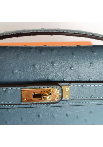 Tiger Lyly Garbo Ostrich Leather Long Bag Light Blue 12’’