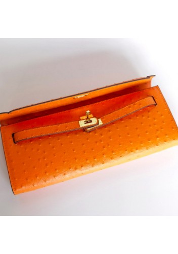 Tiger Lyly Garbo Ostrich Leather Long Bag Orange 12’’