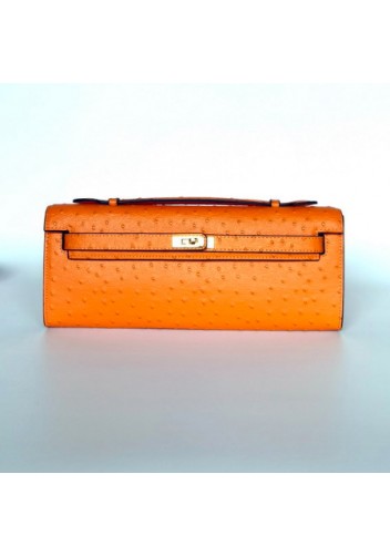 Tiger Lyly Garbo Ostrich Leather Long Bag Orange 12’’