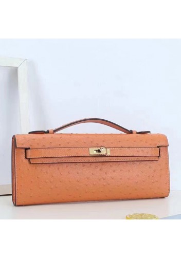 Tiger Lyly Garbo Ostrich Leather Long Bag Orange 12’’