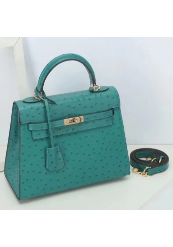 Tiger Lyly Garbo Ostrich Leather Bag Aqua 11''