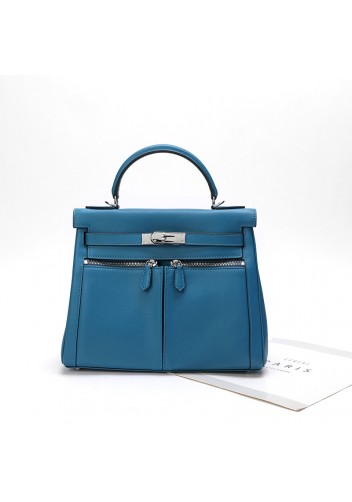 Tiger Lyly Garbo Two Pockets Leather Bag Blue 11’’
