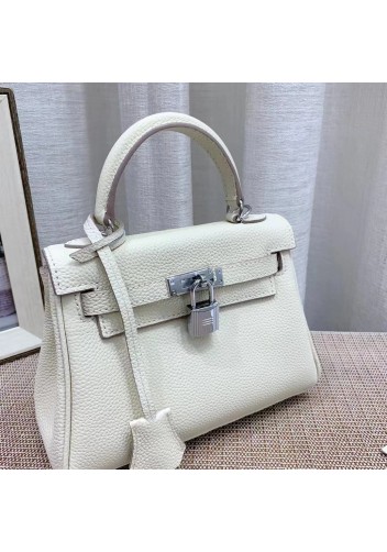 Tiger Lyly Garbo Grain Leather Bag Silver Cream 8’’