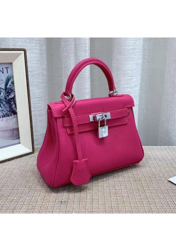 Tiger Lyly Garbo Grain Leather Bag Silver Hot Pink 8’’