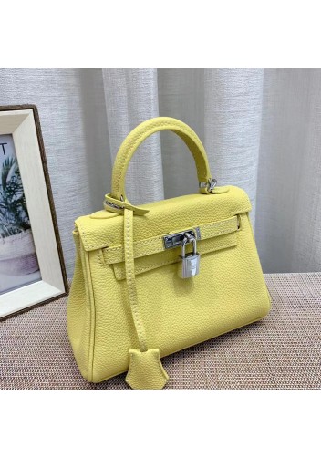 Tiger Lyly Garbo Grain Leather Bag Silver Yellow 8’’