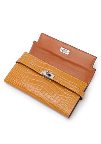 Tiger LyLy Brigitte Wallet Cowhide Leather Croc Effect Brown