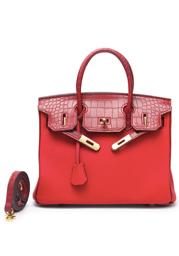 Tiger LyLy Brigitte Croc With Grain Leather Bag Red 10"