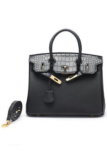 Tiger LyLy Brigitte Croc With Grain Leather Bag Black 10"