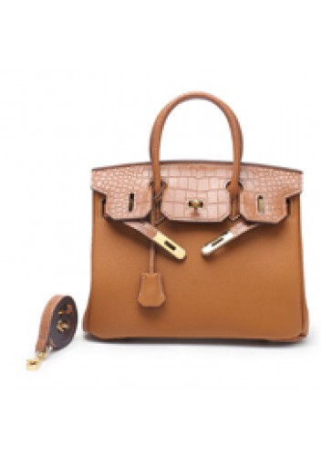 Tiger LyLy Brigitte Croc With Grain Leather Bag Camel 10"