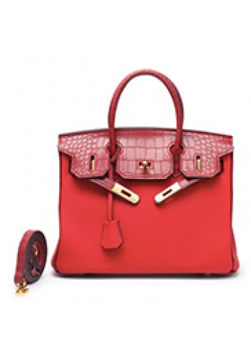 Tiger LyLy Brigitte Croc With Grain Leather Bag Red 12"